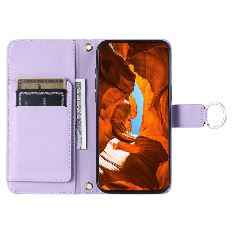 For Xiaomi Redmi Note 14 5G Crossbody Leather Case Ring Buckle Wallet Stand Rhombus Mobile Cover - Purple