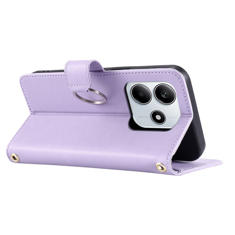 For Xiaomi Redmi Note 14 5G Crossbody Leather Case Ring Buckle Wallet Stand Rhombus Mobile Cover - Purple