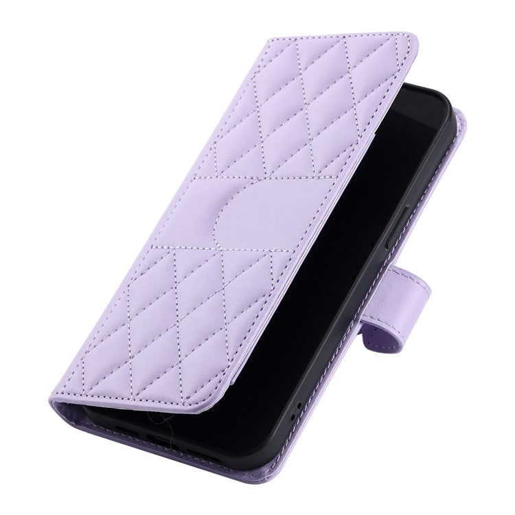 For Xiaomi Redmi Note 14 5G Crossbody Leather Case Ring Buckle Wallet Stand Rhombus Mobile Cover - Purple