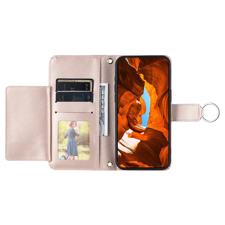 For Xiaomi Redmi Note 14 5G Crossbody Leather Case Ring Buckle Wallet Stand Rhombus Mobile Cover - Rose Gold