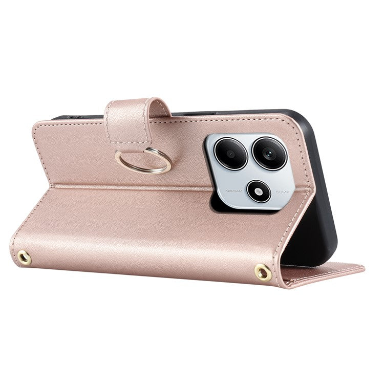 For Xiaomi Redmi Note 14 5G Crossbody Leather Case Ring Buckle Wallet Stand Rhombus Mobile Cover - Rose Gold