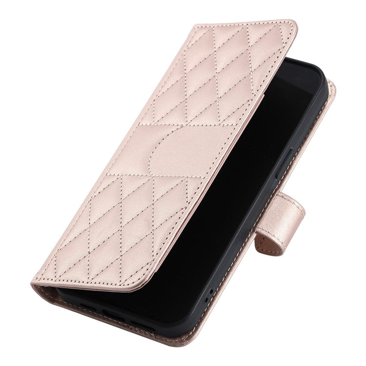 For Xiaomi Redmi Note 14 5G Crossbody Leather Case Ring Buckle Wallet Stand Rhombus Mobile Cover - Rose Gold