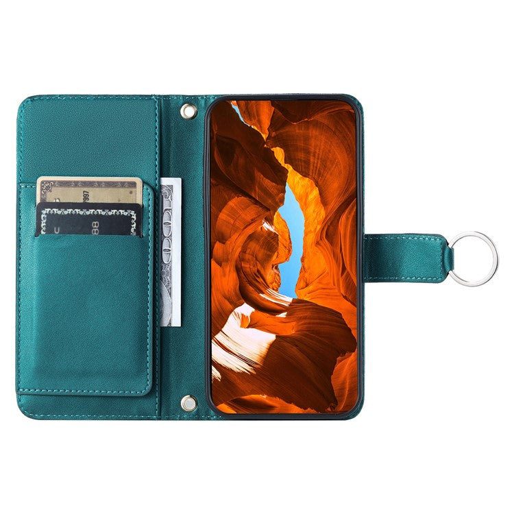 For Xiaomi Redmi Note 14 5G Crossbody Leather Case Ring Buckle Wallet Stand Rhombus Mobile Cover - Green