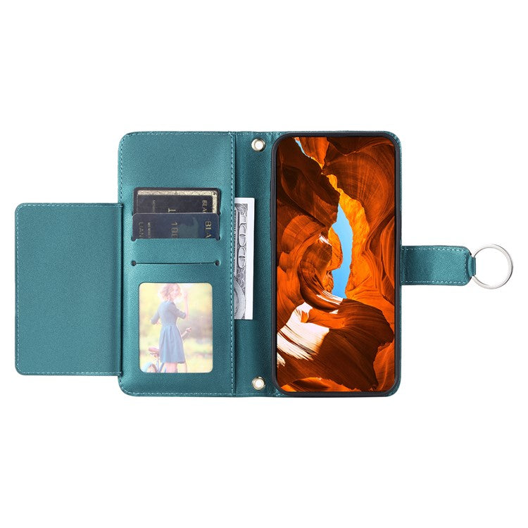 For Xiaomi Redmi Note 14 5G Crossbody Leather Case Ring Buckle Wallet Stand Rhombus Mobile Cover - Green