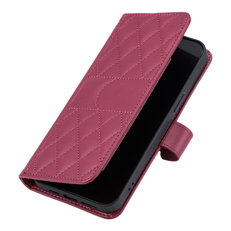 For Xiaomi Redmi Note 14 5G Crossbody Leather Case Ring Buckle Wallet Stand Rhombus Mobile Cover - Red