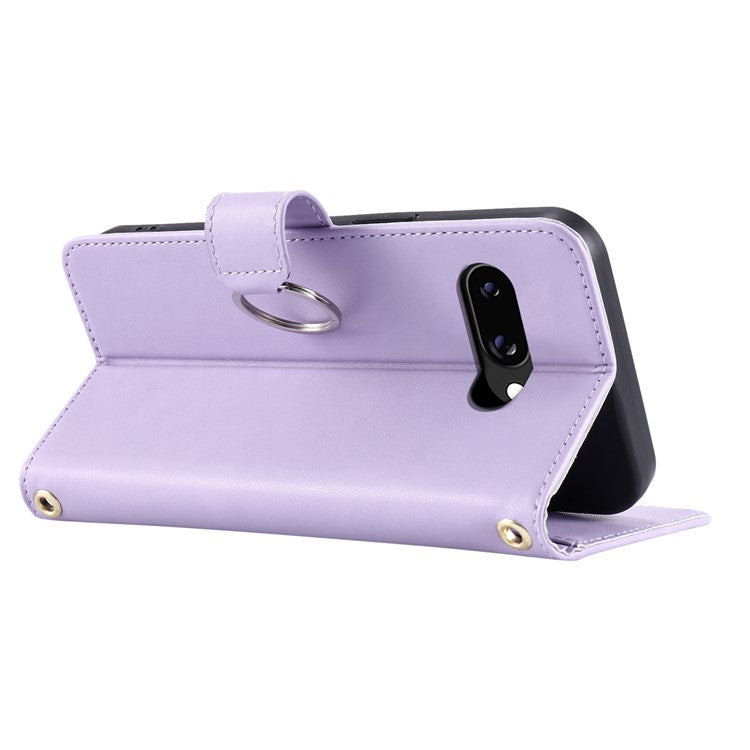 For Google Pixel 9a Crossbody Leather Case Ring Buckle Wallet Stand Rhombus Mobile Cover - Purple