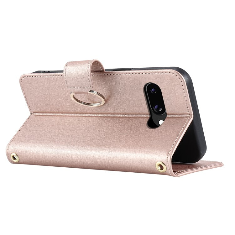 For Google Pixel 9a Crossbody Leather Case Ring Buckle Wallet Stand Rhombus Mobile Cover - Rose Gold