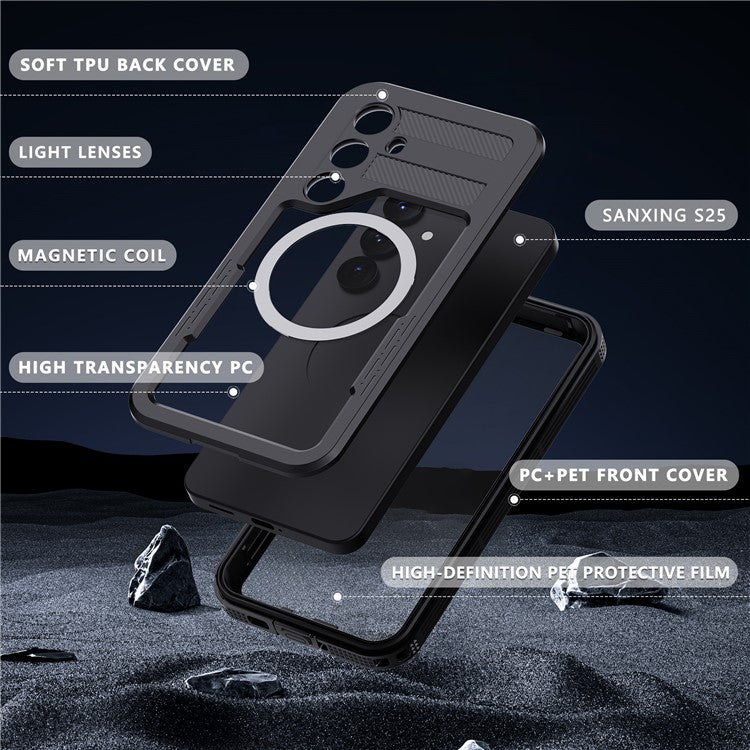 REDPEPPER For Samsung Galaxy S25 IP68 Waterproof Magnetic Case Clear Phone Cover - Black