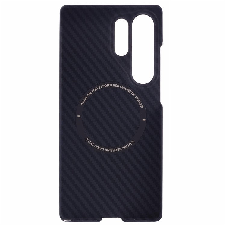 X-LEVEL For Samsung Galaxy S25 Ultra Magnetic Case Ultra-Thin PC Hard Phone Cover Carbon Fiber Texture - Black