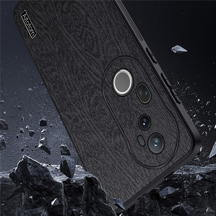 For vivo S20 Pro 5G Case Wood Texture PU Leather Coated PC TPU Phone Cover - Black