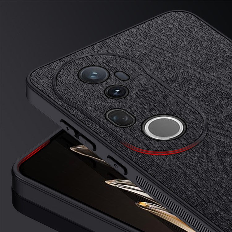 For vivo S20 Pro 5G Case Wood Texture PU Leather Coated PC TPU Phone Cover - Black