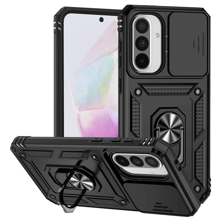 For Samsung Galaxy A36 5G Case PC + TPU Phone Cover with Lens Protection Kickstand - Black