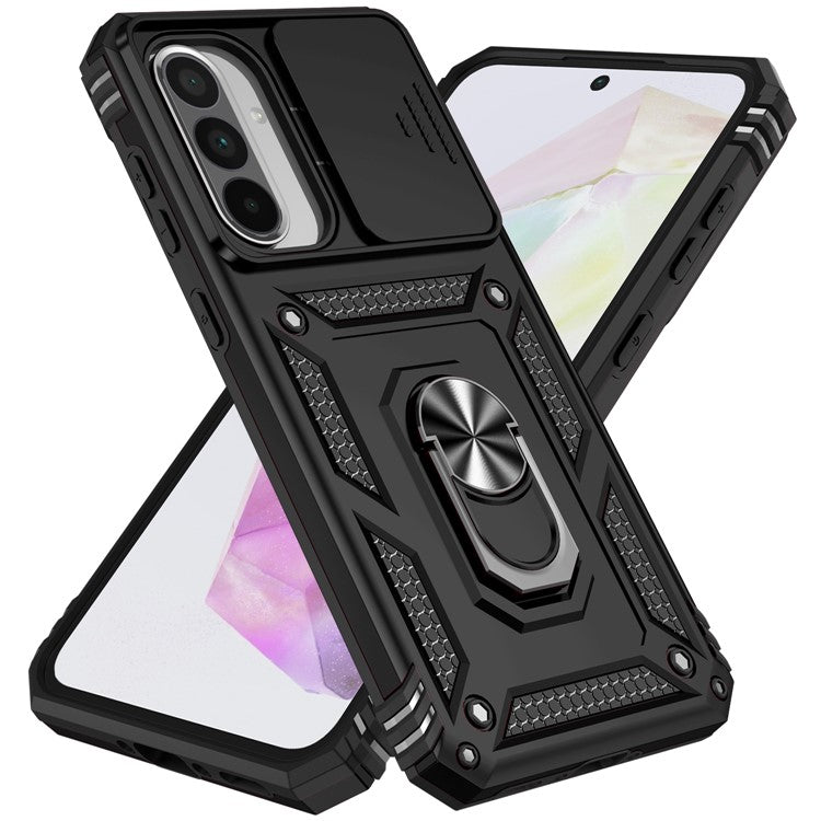 For Samsung Galaxy A36 5G Case PC + TPU Phone Cover with Lens Protection Kickstand - Black