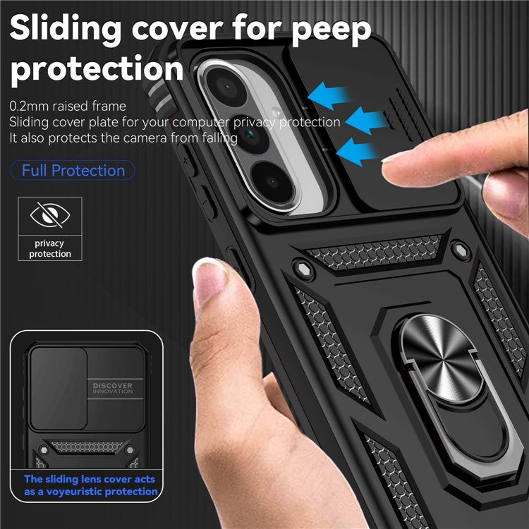 For Samsung Galaxy A36 5G Case PC + TPU Phone Cover with Lens Protection Kickstand - Black