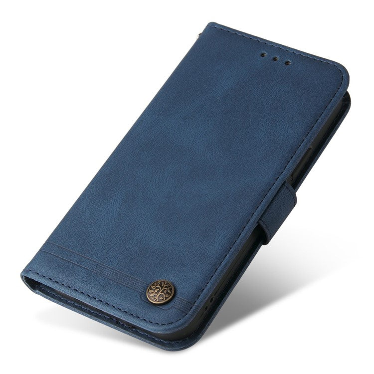 For vivo Y02s 4G / Y16 4G Lines Imprinted Skin-touch PU Leather Wallet Case Tree Pattern Metal Button Stand Flip Shockproof Cover with Strap - Blue