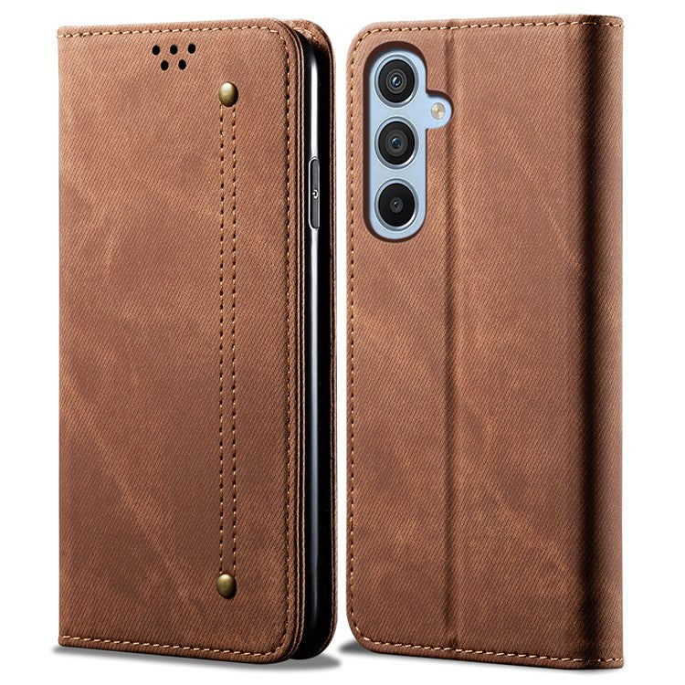 For Samsung Galaxy A26 5G Case Jeans Cloth Texture Anti-Scratch Leather Stand Phone Cover - Coffee