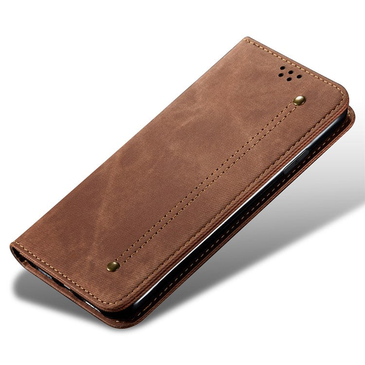 For Samsung Galaxy A26 5G Case Jeans Cloth Texture Anti-Scratch Leather Stand Phone Cover - Coffee