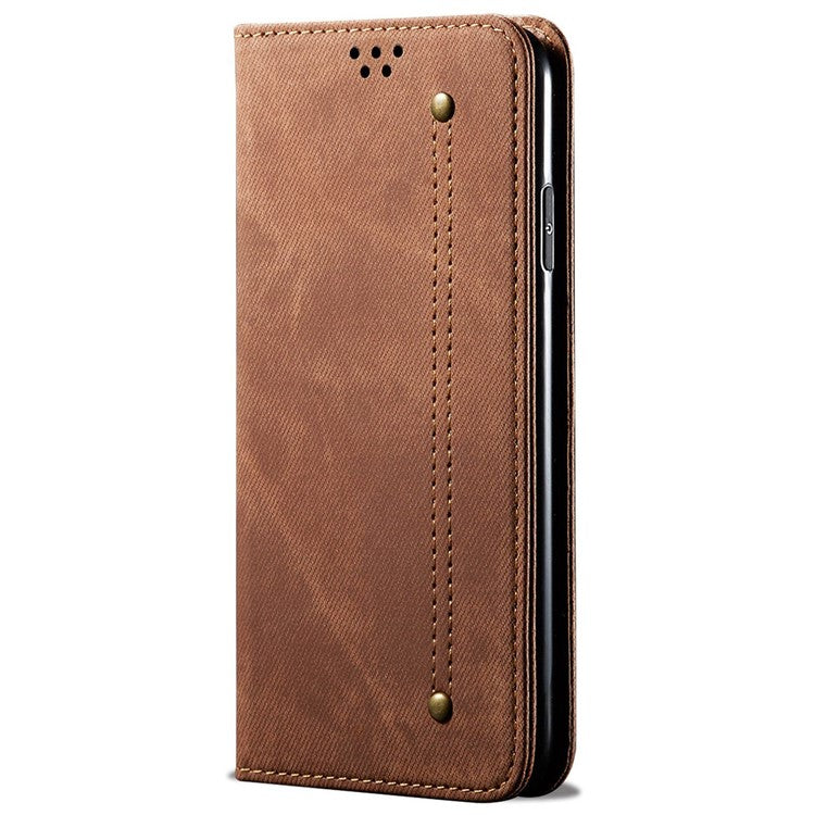 For Samsung Galaxy A26 5G Case Jeans Cloth Texture Anti-Scratch Leather Stand Phone Cover - Coffee