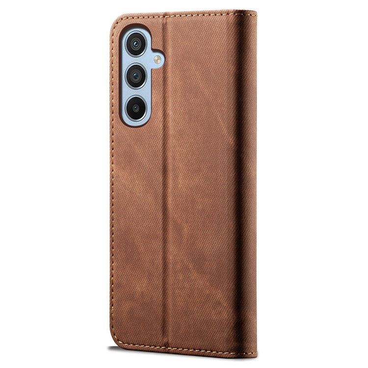 For Samsung Galaxy A26 5G Case Jeans Cloth Texture Anti-Scratch Leather Stand Phone Cover - Coffee