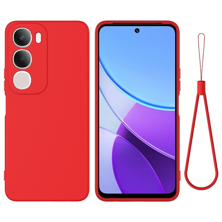 For vivo Y19s 4G Case Liquid Silicone Phone Back Cover with Hand Strap - Red