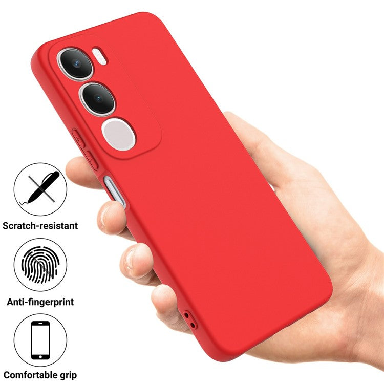 For vivo Y19s 4G Case Liquid Silicone Phone Back Cover with Hand Strap - Red