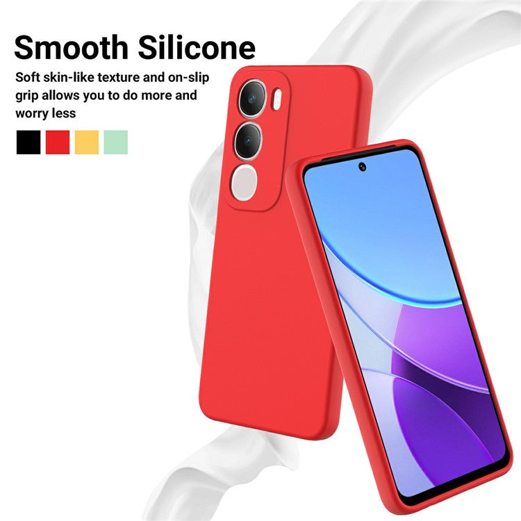 For vivo Y19s 4G Case Liquid Silicone Phone Back Cover with Hand Strap - Red