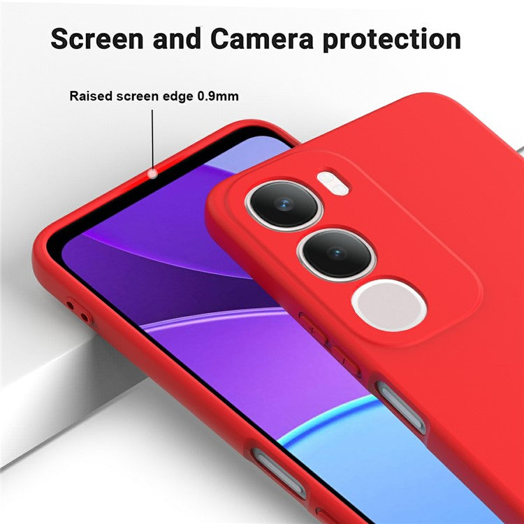 For vivo Y19s 4G Case Liquid Silicone Phone Back Cover with Hand Strap - Red