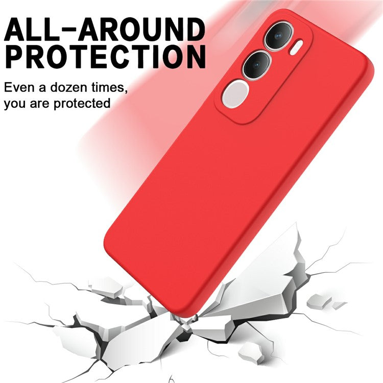 For vivo Y19s 4G Case Liquid Silicone Phone Back Cover with Hand Strap - Red