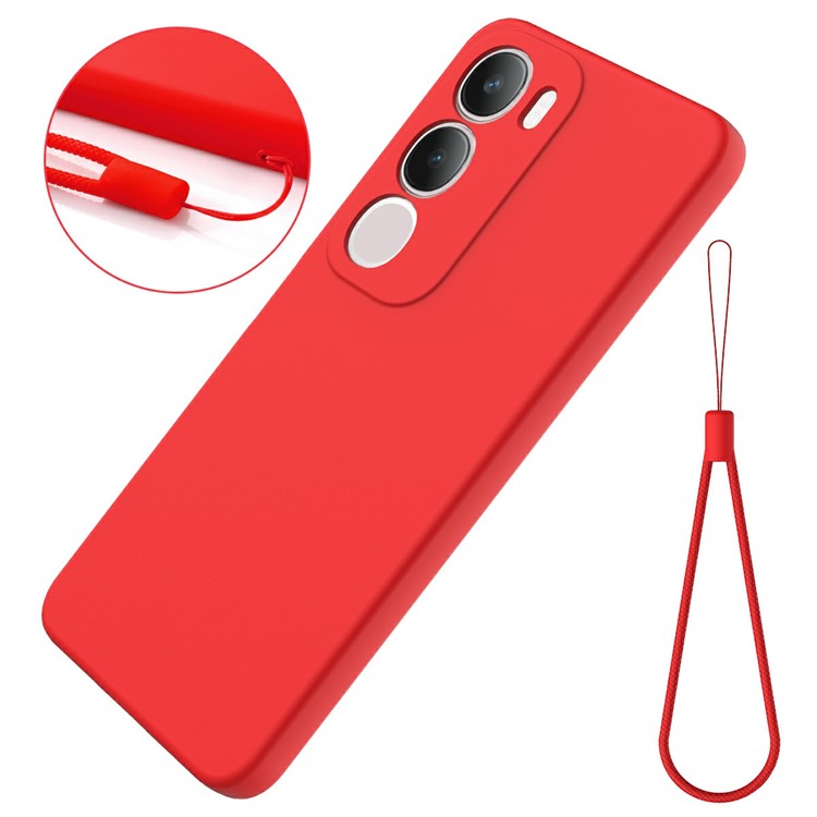 For vivo Y19s 4G Case Liquid Silicone Phone Back Cover with Hand Strap - Red