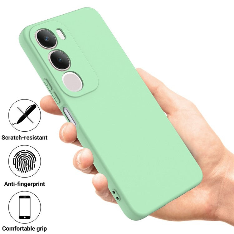 For vivo Y19s 4G Case Liquid Silicone Phone Back Cover with Hand Strap - Green