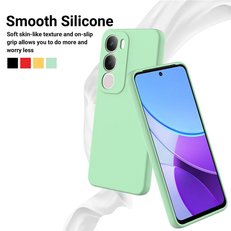 For vivo Y19s 4G Case Liquid Silicone Phone Back Cover with Hand Strap - Green