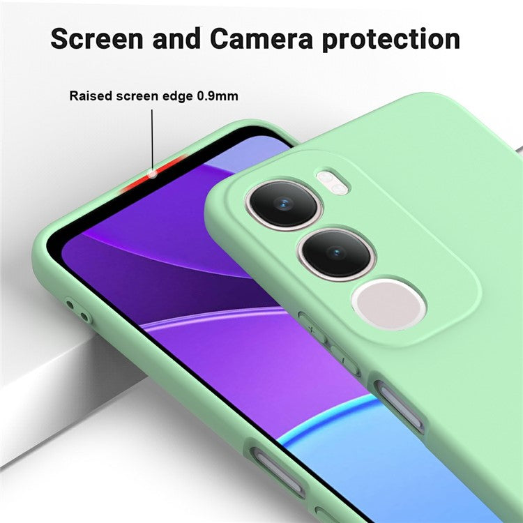 For vivo Y19s 4G Case Liquid Silicone Phone Back Cover with Hand Strap - Green