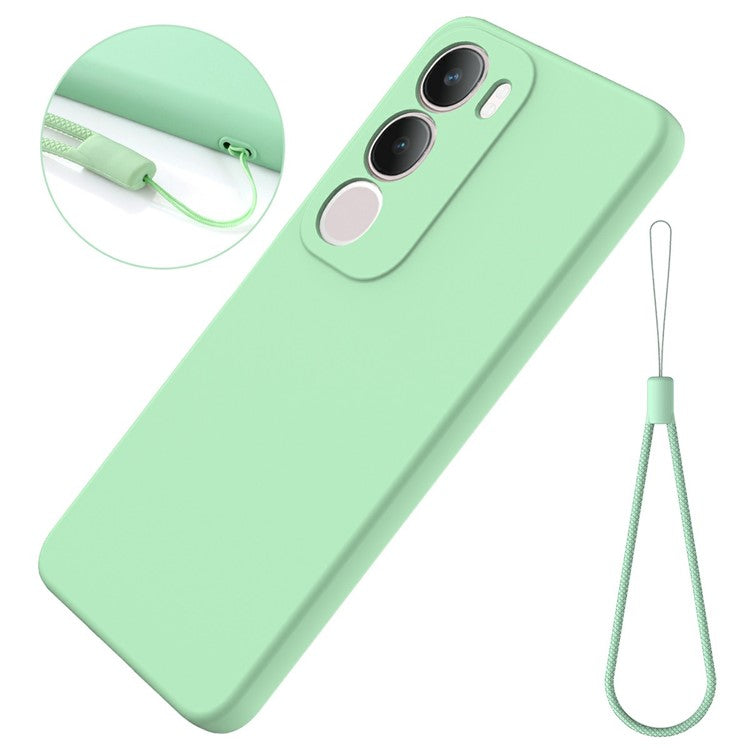 For vivo Y19s 4G Case Liquid Silicone Phone Back Cover with Hand Strap - Green