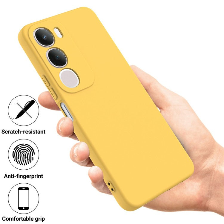 For vivo Y19s 4G Case Liquid Silicone Phone Back Cover with Hand Strap - Yellow