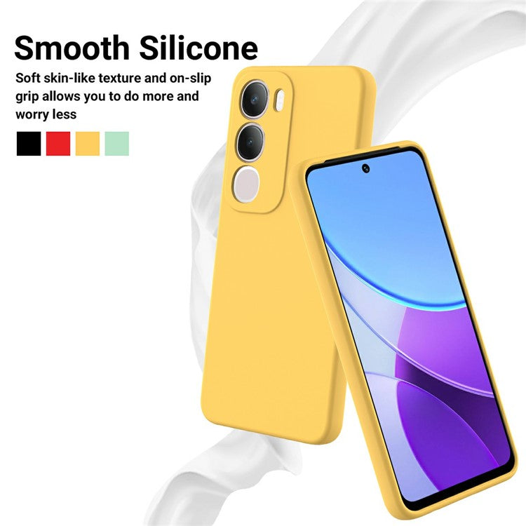 For vivo Y19s 4G Case Liquid Silicone Phone Back Cover with Hand Strap - Yellow