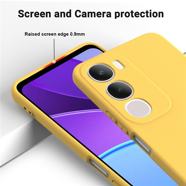 For vivo Y19s 4G Case Liquid Silicone Phone Back Cover with Hand Strap - Yellow