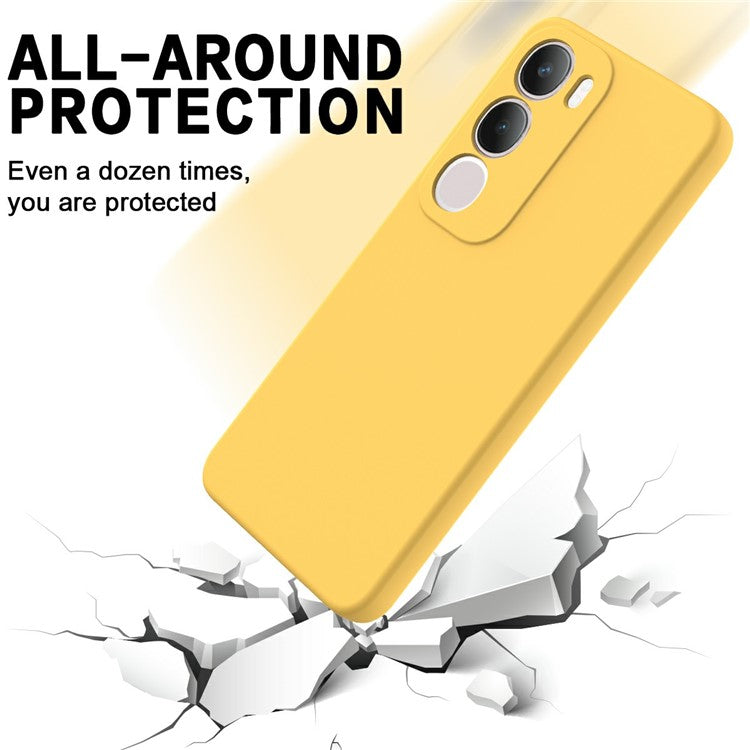 For vivo Y19s 4G Case Liquid Silicone Phone Back Cover with Hand Strap - Yellow