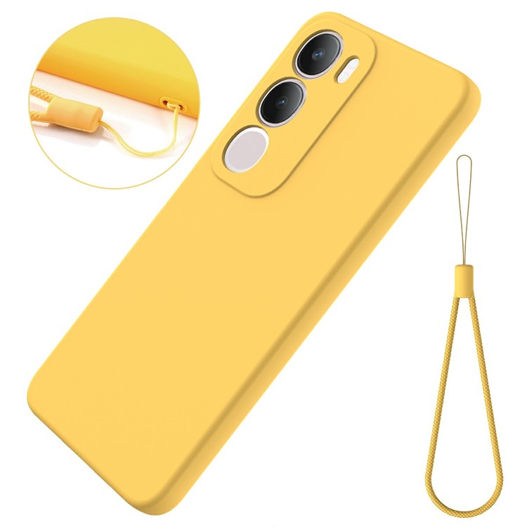 For vivo Y19s 4G Case Liquid Silicone Phone Back Cover with Hand Strap - Yellow