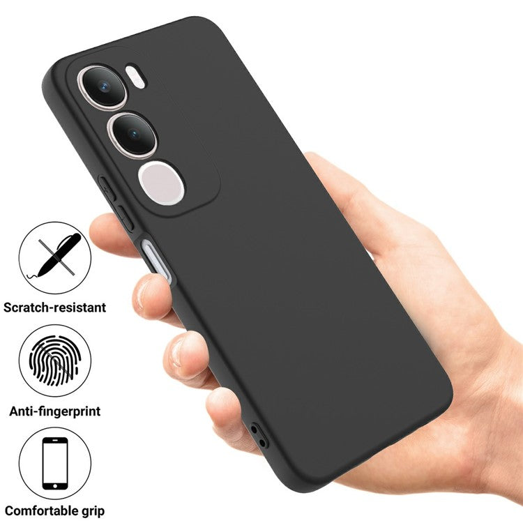 For vivo Y19s 4G Case Liquid Silicone Phone Back Cover with Hand Strap - Black