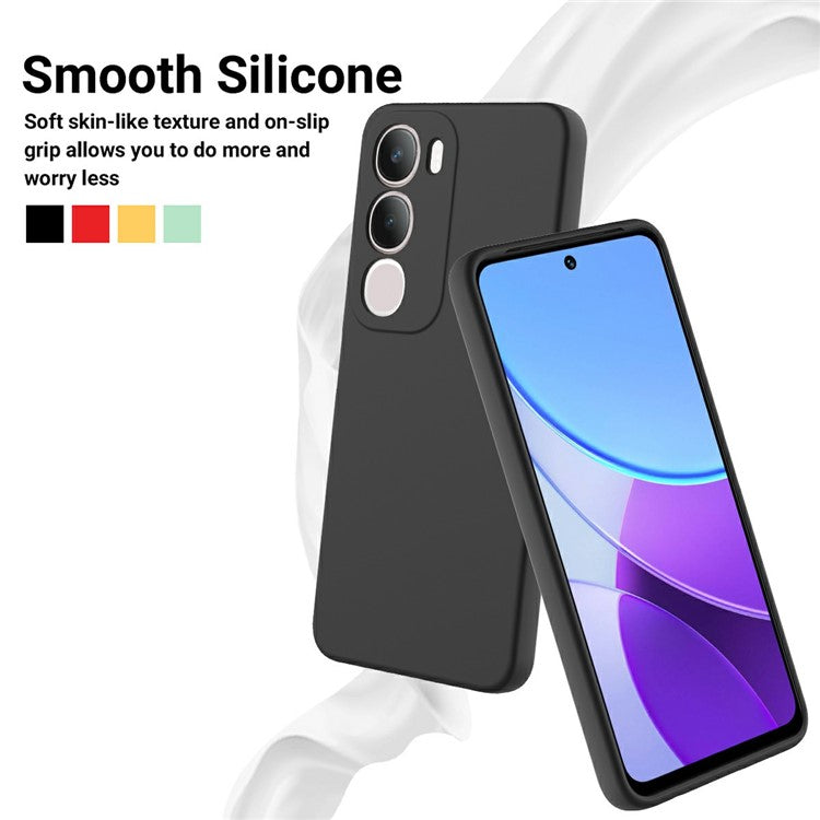 For vivo Y19s 4G Case Liquid Silicone Phone Back Cover with Hand Strap - Black