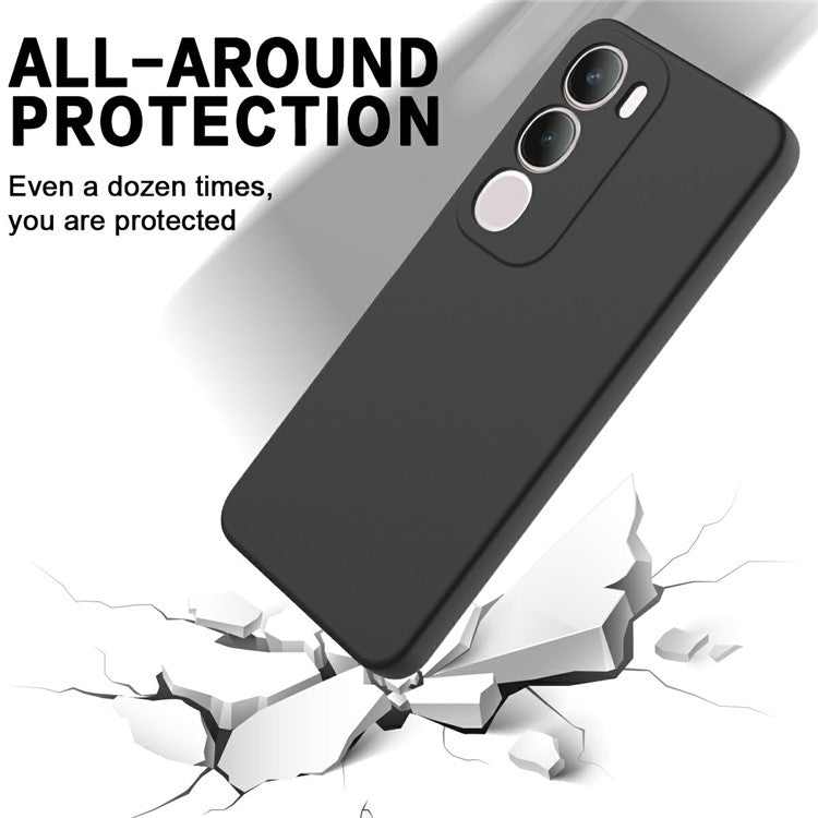 For vivo Y19s 4G Case Liquid Silicone Phone Back Cover with Hand Strap - Black