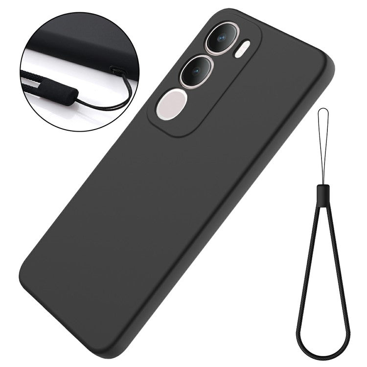 For vivo Y19s 4G Case Liquid Silicone Phone Back Cover with Hand Strap - Black