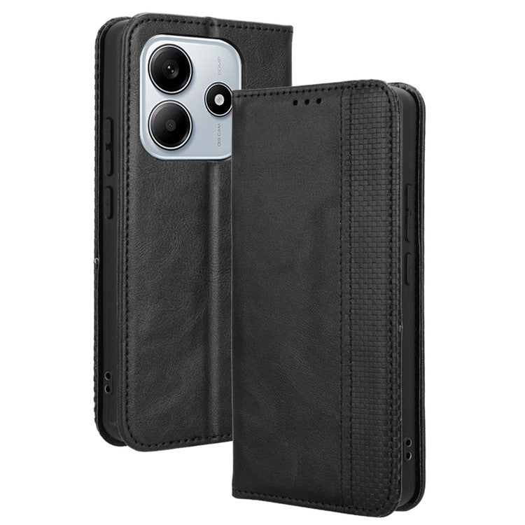 For Xiaomi Redmi Note 14 4G / 5G Leather Case Wallet Stand Retro Texture Phone Cover - Black