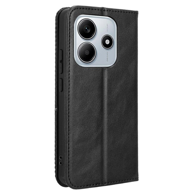 For Xiaomi Redmi Note 14 4G / 5G Leather Case Wallet Stand Retro Texture Phone Cover - Black