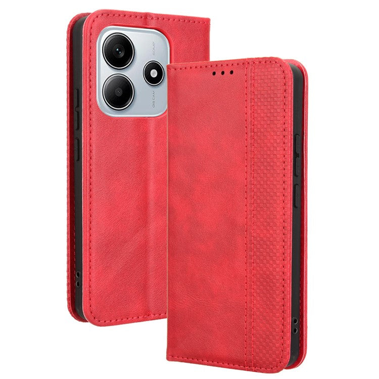 For Xiaomi Redmi Note 14 4G / 5G Leather Case Wallet Stand Retro Texture Phone Cover - Red