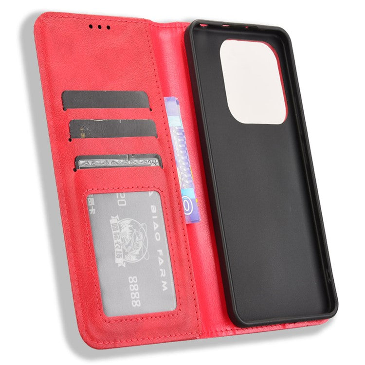 For Xiaomi Redmi Note 14 4G / 5G Leather Case Wallet Stand Retro Texture Phone Cover - Red