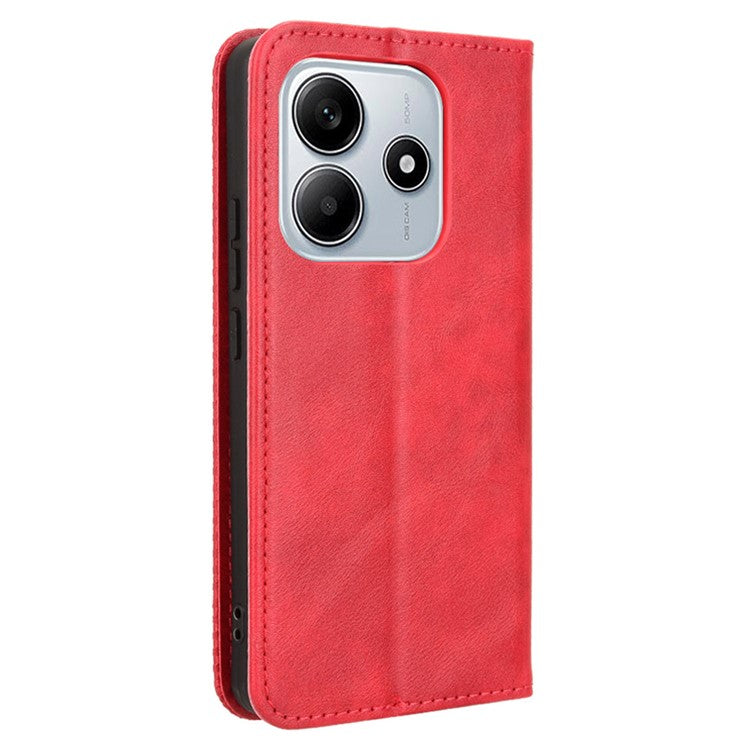 For Xiaomi Redmi Note 14 4G / 5G Leather Case Wallet Stand Retro Texture Phone Cover - Red