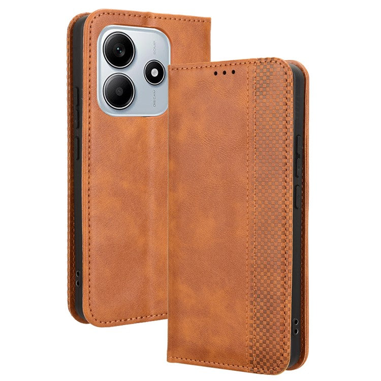 For Xiaomi Redmi Note 14 4G / 5G Leather Case Wallet Stand Retro Texture Phone Cover - Brown