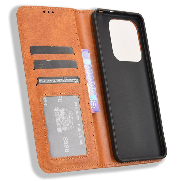 For Xiaomi Redmi Note 14 4G / 5G Leather Case Wallet Stand Retro Texture Phone Cover - Brown