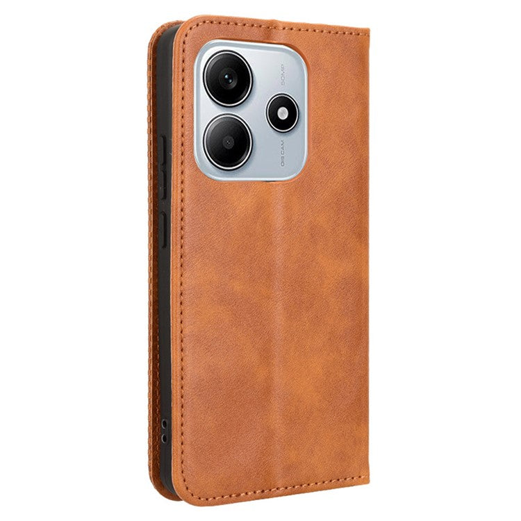 For Xiaomi Redmi Note 14 4G / 5G Leather Case Wallet Stand Retro Texture Phone Cover - Brown